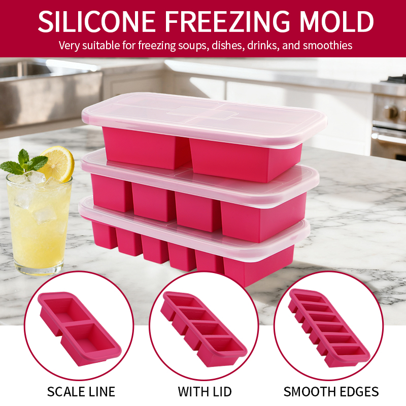 Meal Prep Template - 2- oder 3-teiliges Silikon-Gefrierschrank-Tablett-Form-Set mit Deckel,