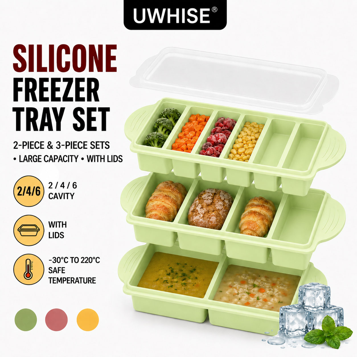 Meal Prep Template - Uwhise 2/3er-Pack Silikon-Gefrierbehälter mit Deckel, Suppen-Gefrierbehälter,