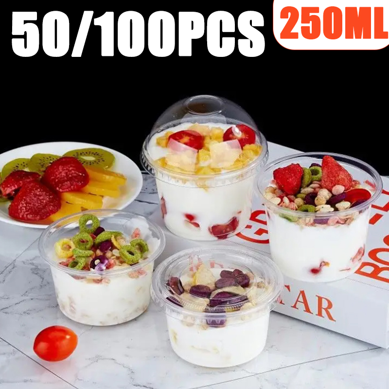 Sauce Dipping Cup - 50/100PCS 250ML Einweg Kunststoff Pudding Tassen