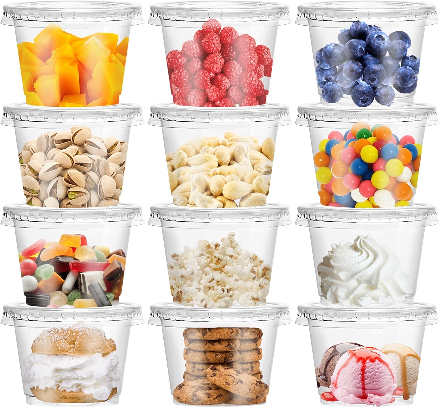 Sauce Dipping Cup - 8/10OZ Plastik-Parfaitbecher mit Flachdeckeln Einweg-Dessertbecher mit